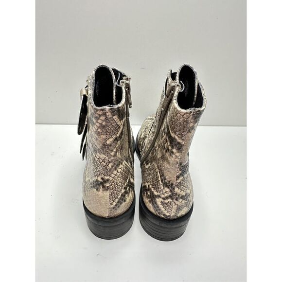 STEVEN NEW YORK Beige Snake Buckle Accent Studded Hazan Almond Toe Block Heel - Picture 8 of 11